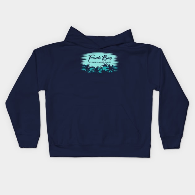 Trunk Bay St. John USVI Beach Palm Tree Kids Hoodie by Now Boarding